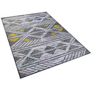 Alfombra Geométrica Gris y Amarillo de Poliéster 140 x 200 cm de Pelo Corto