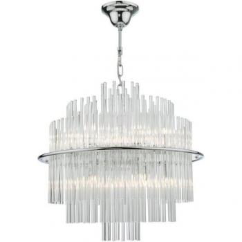 Lámpara colgante Lukas de diseño moderno con 13 bombillas, acabado en cromo brillo y varillas de cristal, diámetro de 48 cm