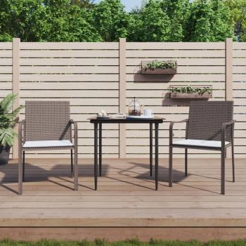 3-Piece Garden Dining Set with Cushions in Poly Rattan and Steel