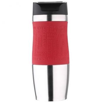 Taza Térmica Bergner de Viaje 400ml en Acero Inoxidable y Silicona Roja