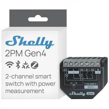 Interruptor Relé Inteligente Shelly 2PM Gen4 - 2 Canales, 16A, Medición de Potencia, Control Remoto por WLAN y Zigbee, Compatible con Alexa, No Requiere Hub