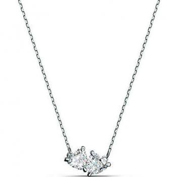 Swarovski Attract Soul Pendant Necklace with Heart-Shaped Clear Swarovski Crystals on Rhodium Plated Chain, a Part of the Attract Soul Collection