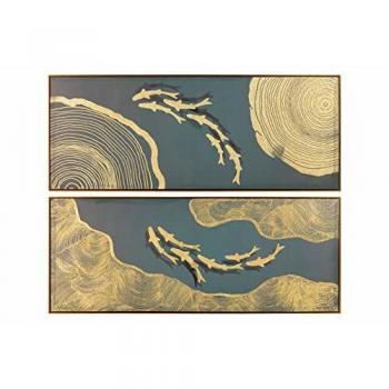 Set 2 Cuadros Abstractos Pintados a Mano Foil 150x4x60 cm - Arte Moderno de Pared Azul/Dorado