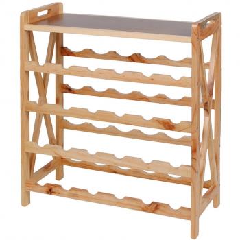 Estante de vino para 24 botellas botellero madera maciza marrón estilo natural