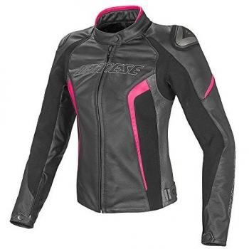 Dainese G.Racing D1 Pelle Lady Chaqueta para Moto de Piel, Negro/Antracitet/Fucsia, 50