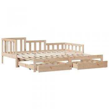 Sofá cama nido extraíble con cajones sin colchón 90x190 cm de madera maciza de pino color marrón