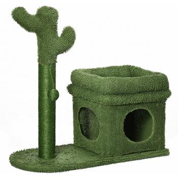Árbol Rascador para Gatos Diseño de Cactus con Cama Cueva Poste de Sisal y Bola Colgante 68x30x67 cm Verde