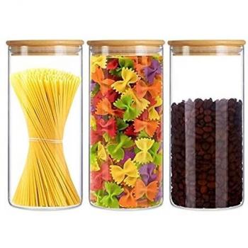 Tarro de almacenamiento de vidrio, recipientes de comida de cocina con tapa de bambú que sea hermético