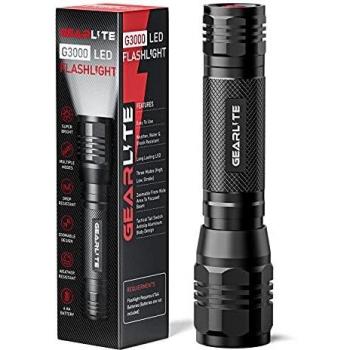 GEARLITE Linternas LED Alta Potencia, Linterna Tactica G3000 con 3 Modos y Largas Horas de Trabajo, IP65 Impermeable Linterna con Zoom para Camping Senderismo Outdoor Niños