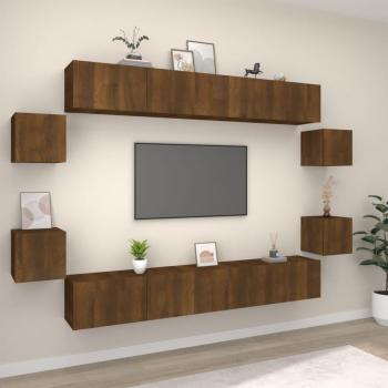 Set de muebles para TV 8 piezas madera contrachapada roble marrón vidaXL 100x30x30 cm Mueble de salón Mesa de TV Mueble tele