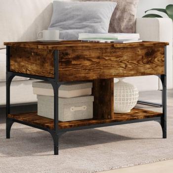Mesa de centro de madera de ingeniería y metal 70x50x50 cm en colores Negro, Roble Sonoma, Roble ahumado y Marrón - Mesita de Salón o Comedor o Auxiliar