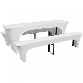 vidaXL 3X Fundas Estirables de Mesa y 2 Bancos Blanca Cubierta Muebles Jardín