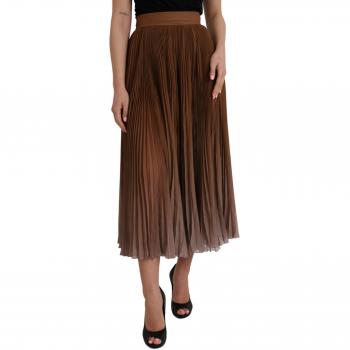 Dolce & Gabbana Brown Polyester Pleated High Waist Midi Skirt - IT40|S