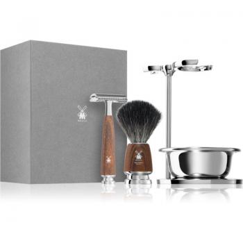 Set de Afeitado Mühle con Brocha de Fibra Tejón Gris, Maquinilla Afeitar Clásica y Bol Rytmo en Madera de Fresno Steam