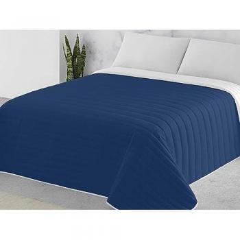 Colcha Bouti Reversible Bicolor Azul/Blanco de Microfibra Extrasuave para Cama 90/105/135/150 - Acolchado Fino Multiusos