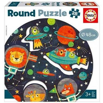 Educa 18908 Round Espacio. Puzzle Redondo Infantil. 28 Piezas. +3 años. Ref, Multicolor