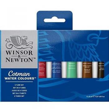 Winsor & Newton acuarela Cotman - Caja de acuarela en tubo - set de 6 tubos de 8 ml, colores surtidos