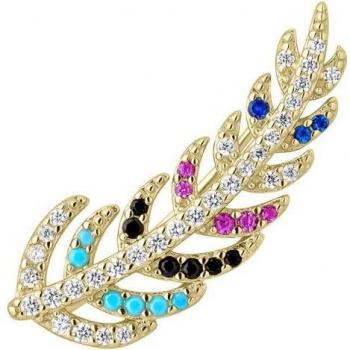 Pendiente trepador Spring de Ear Candy: Elegante diseño en forma de hojas, plata bañada en oro 18k