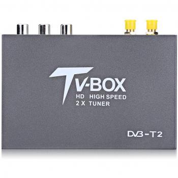 Qiilu DVB-T2 1080p HD TV Box Coche Caja Receptor de TV Digital móvil con 2 Sintonizador de antena Control remoto