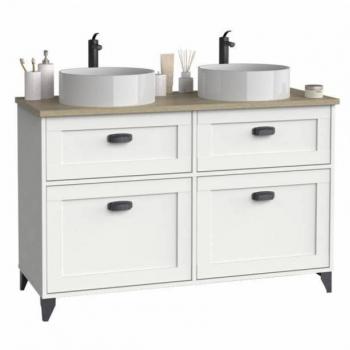 Mueble de Baño Doble Toscana 120cm Blanco y Roble Cambrian con 2 Cajones y 2 Puertas Sin Lavabo