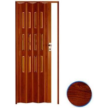 Puerta Plegable de Interior en PVC Cerezo con Vidrio Transparente 88,5x214 cm Mod. Luciana