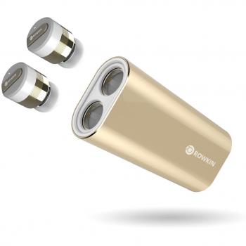 AudÍfonos totalmente inalˆmbricos Bit Charge Stereo de Rowkin con cargador portˆtil. Juego de mini audÍfonos de manos libres inalˆmbricos peque_os con auriculares Bluetooth con micr„fono y reducci„n de ruido para correr y iPhone
