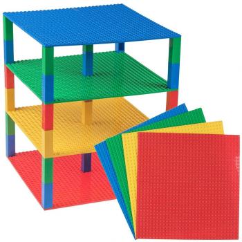 Pack de 4 Bases apilables con Ladrillos separadores 2 x 2 - Construcción en Forma de Torre - Compatible con Todas Las Marcas - 25,4 x 25,4 cm - Rojo, Amarillo, Verde, Azul