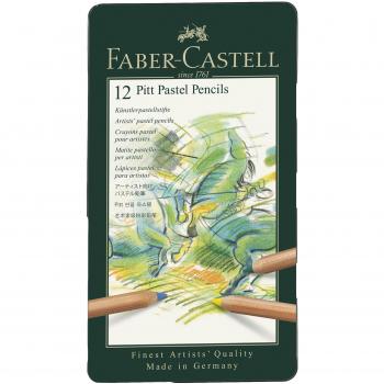 Faber-Castell 112112 - Estuche de metal con 12 ecolápices Pitt pastel, multicolor