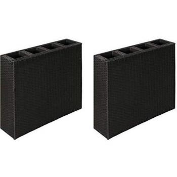 vidaXL 2X Arriates con 4 Maceteros Ratán Sintético Jardinería Flores Tiestos y Accesorios Articulos para Plantas Duraderos Impermeables Negro