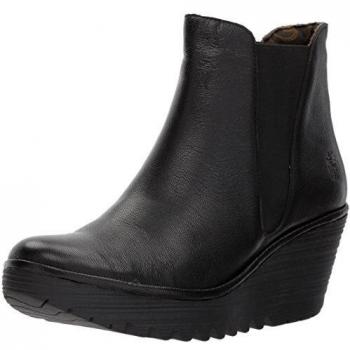 Fly London Women's Yoss Black Leather Wedge Ankle Chelsea Boots
