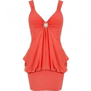WearAll - Mujer Vestido Drapeado Con Adorno - Coral - 36-38