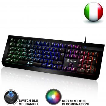 KLIM Domination - Teclado ITALIAN Mecánico RGB - NUEVO - 2017 - Interruptores azules - Tecleo rápido, preciso & cómodo - 5 años de garantía