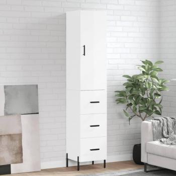 Aparador alto de madera multicapa blanco pulido 34,5x34x180 cm