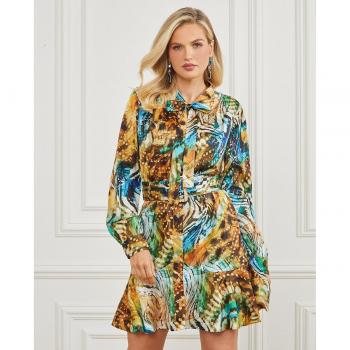 Vestido Mini Camisero Con Estampado Integral Animal Print Marciano by Guess