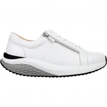 MBT Ferro Women's White/Grey Leather Low Top Sneakers with Level 3 Sole and Side Zip Closure