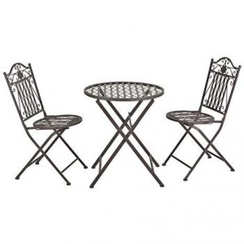 Set Bistro Biella - 3 Piezas - Mesa Redonda y 2 Sillas Plegables de Metal - Verde Oscuro