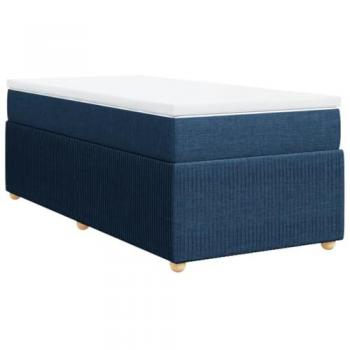 Cama Box Spring con colchón de muelles en tela azul 100x200 cm