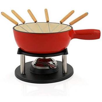 Set de fondue de hierro fundido esmaltado rojo de 9 piezas para 6 personas, 2 litros - BBQ-Toro