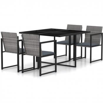 5-Piece Grey Poly Rattan Outdoor Dining Set with Cushions
