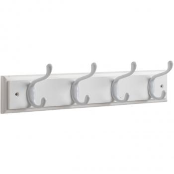 Maine Trading Co - Perchero de Pared para Abrigos - 4 Ganchos Blancos en Tablero de Madera Blanco
