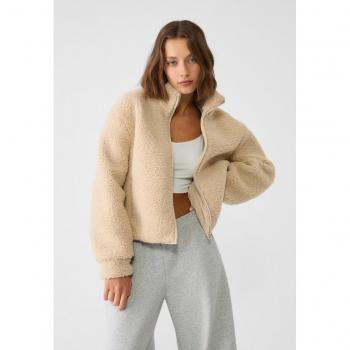 Stone XL Zip-Up Faux Shearling Jacket
