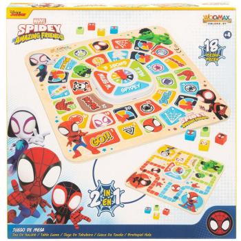 WOOMAX Spidey y su superequipo Juego de la oca y parchís 2 en 1 de madera con diseño Marvel para niños