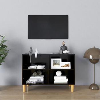 Mueble TV con patas de madera maciza negro 69,5x30x50 cm