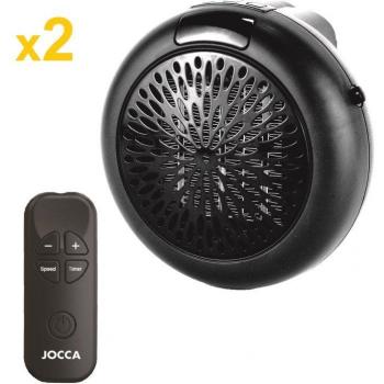 Jocca SE0560 Pack 2 Mini Calefactores Cerámicos Redondos Sin Cable 600W con Mando a Distancia, Dos Velocidades, Termostato y Temporizador