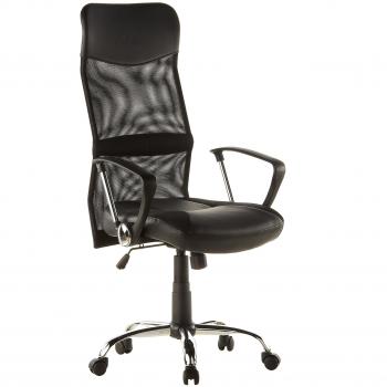 hjh OFFICE 668010 Silla de Oficina ARTON 20 Tejido de Malla/Piel sintética Negro, con apoyabrazos, Respaldo Alto, con apoyacabezas Integrado