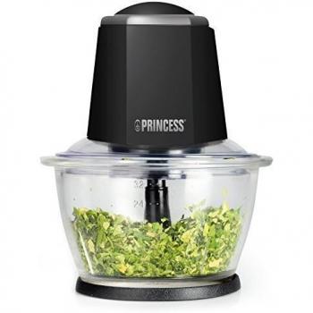 Princess 221010 Picadora, jarra de cristal sin BPA, 300 W, 1 litro de capacidad, trocea y muele, negra