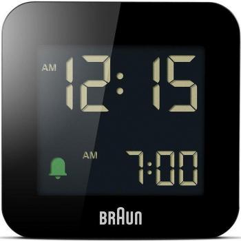 Braun Digital Travel Alarm Clock with Snooze, Compact Size, Negative LCD Display, Quick Set, Crescendo Beep Alarm in Black