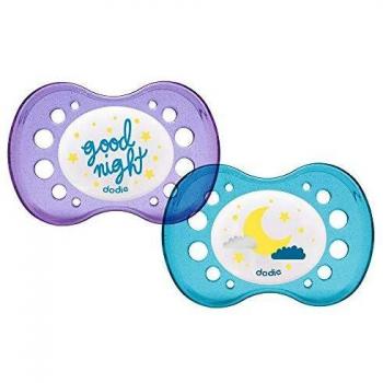 Dodie Nighttime Anatomical Pacifiers Set - Silicone +18 Months, Random Animal Designs (2 Pack)