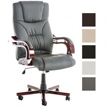 CLP Silla de dirección de mayor calidad CHARLES PRO - Silla de oficina con elementos de madera, acolchado grueso 9 cm y una función de balanceo gris