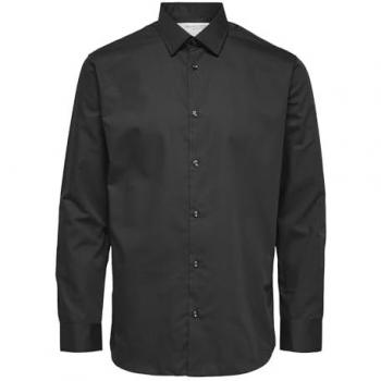Selected Homme Classic Black Long Sleeve Button-Up Shirt for Men, Size M